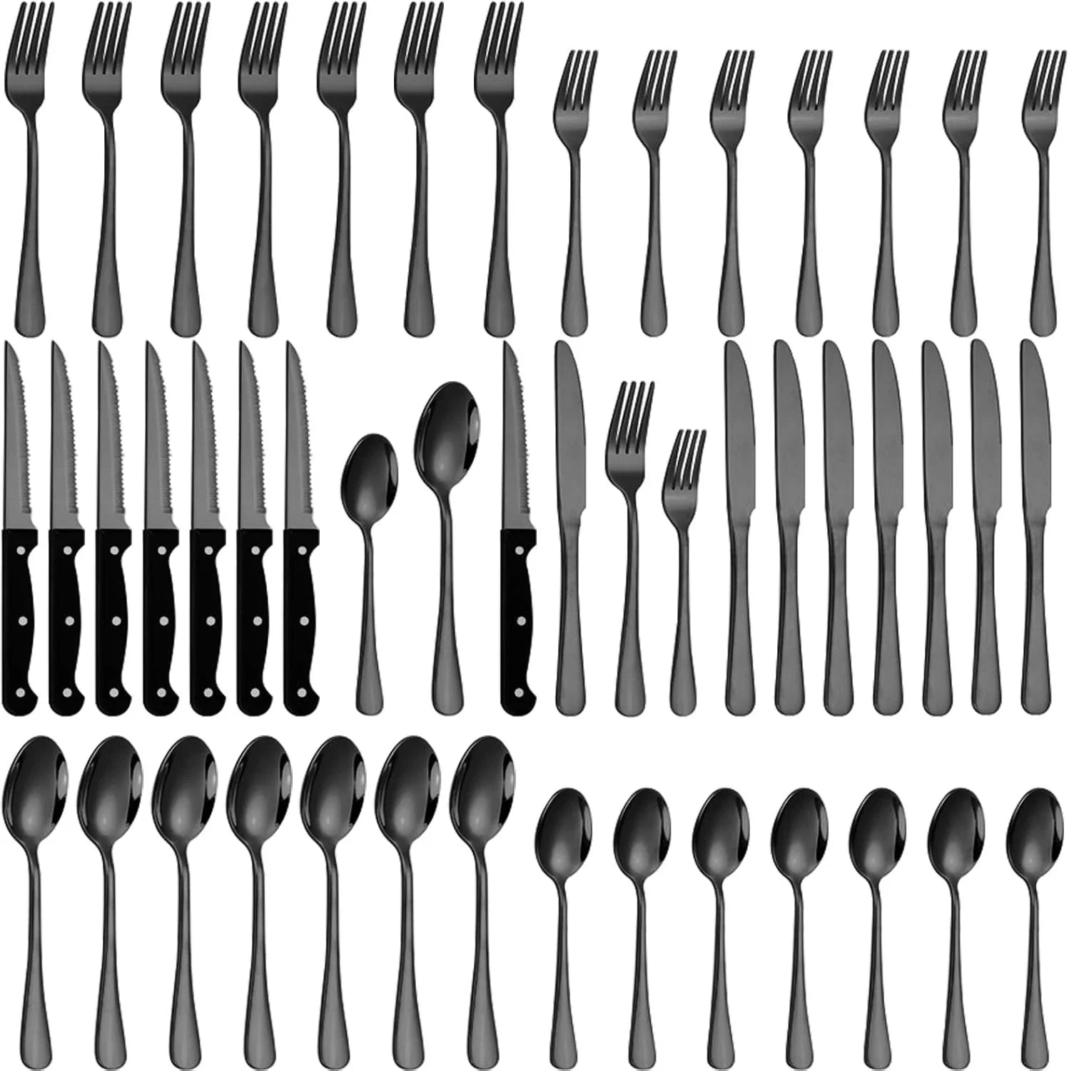 48-Piece Black Silverware Set with Steak Knives Black Stainless Steel Flatware