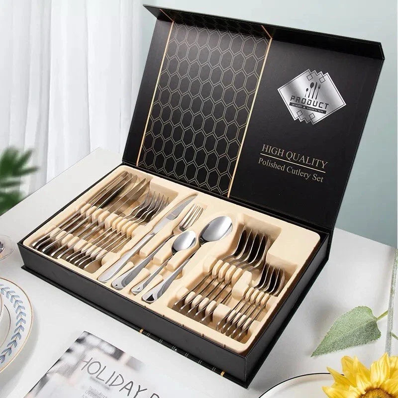 24 Pieces Stainless Steel Forks And Spoons Flatware Tableware Set Kitchen